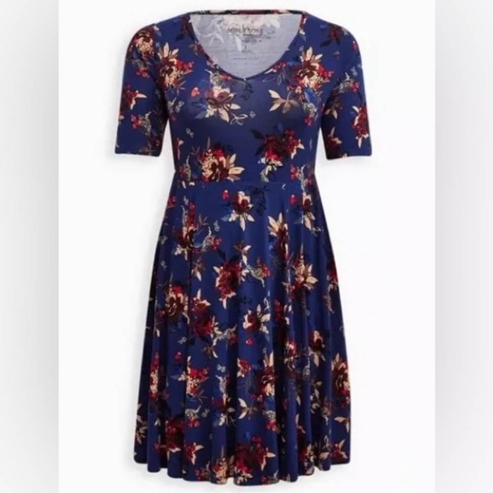NWT Torrid Blue Floral Supersoft Skater Mini Dress - Torrid Size 3 (22-24, 3X)